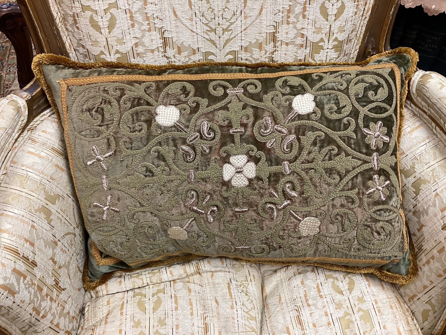 Green Embroidered Pillow