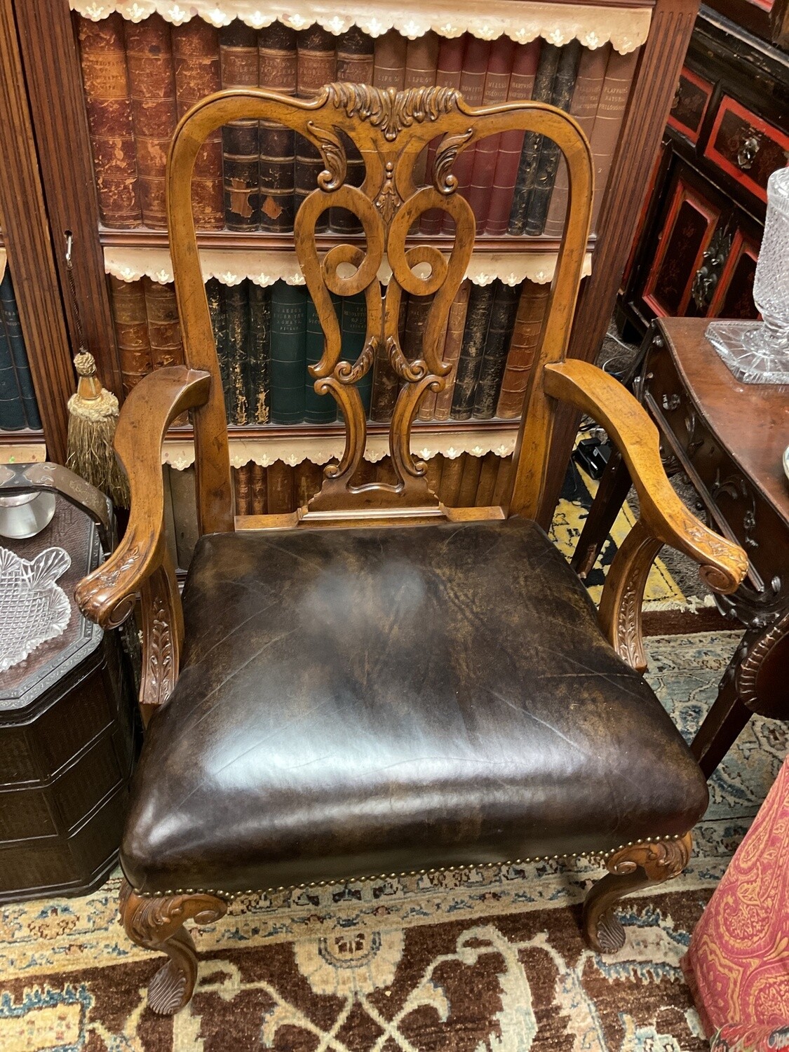 English Mahogany Armchair with Leather Seat