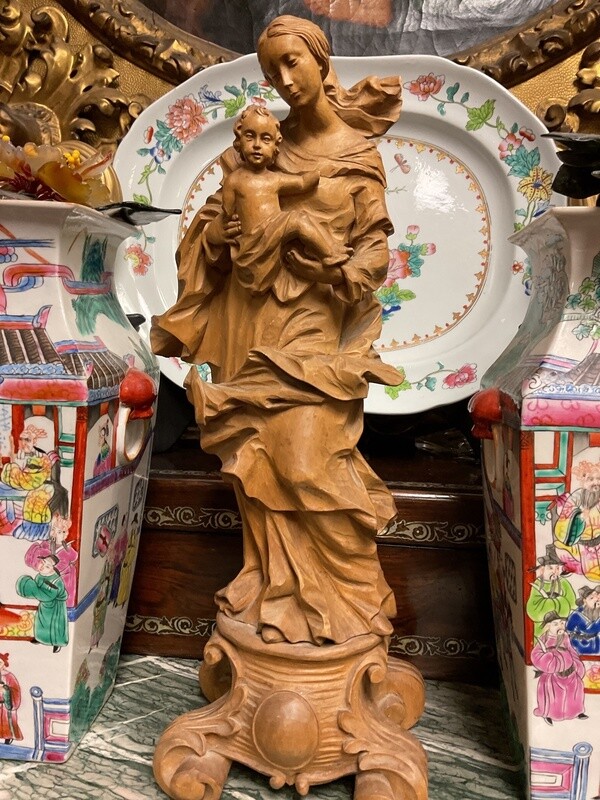 Italian Carved Wood Madonna and Child