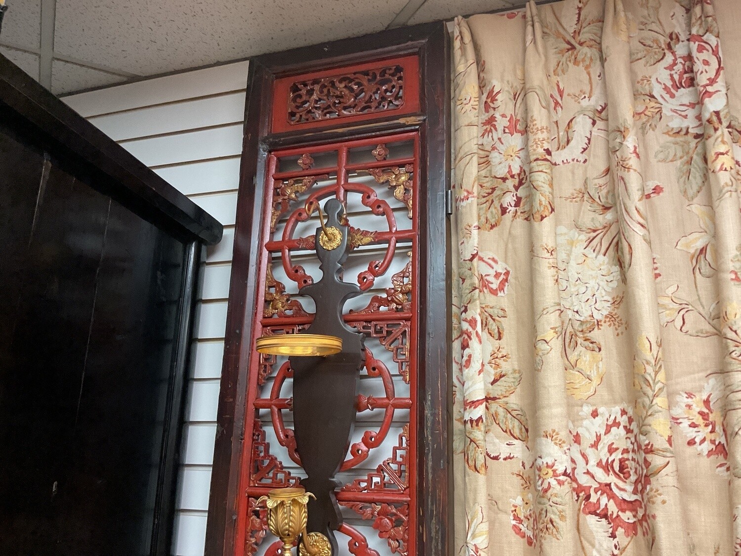 Pair of Chinese Lattice Red and Black Panels