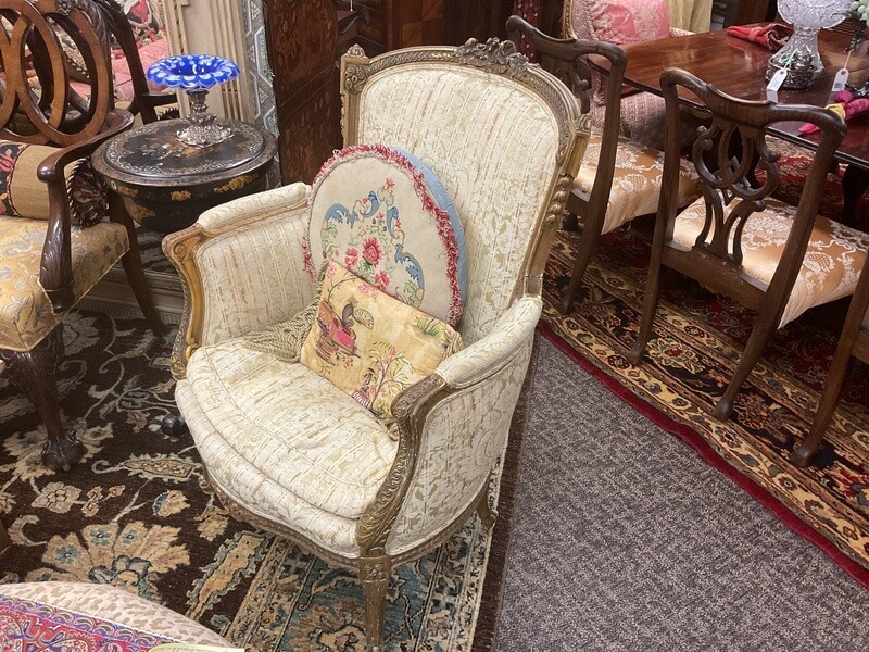 Pair of 19th Century French Louis XVI Transitional Style Console Leg Gilt Begere Chairs