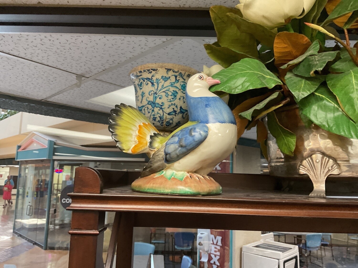 Pair of Italian Faience Blue and Yellow Pidgeons