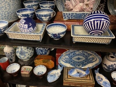 Pair of Chinese Blue and White Porcelain Bulb Trays