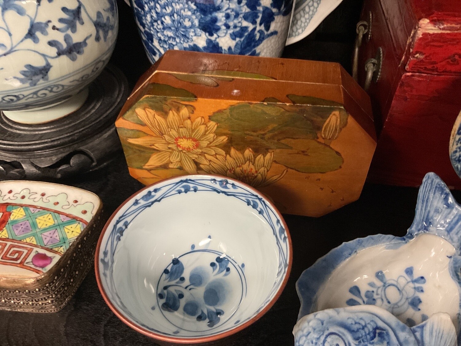 Japanese Lotus Flower Wooden Box