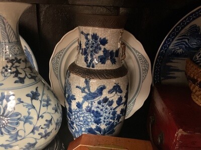 Pair Chinese Blue and White and Brown Vases