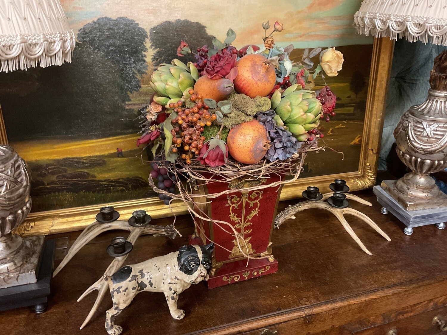 Silk Flower Arrangement in Tole Container