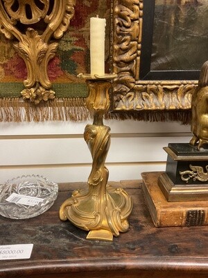 Pair of French Gilt Bronze Louis XV Single Candle Sticks