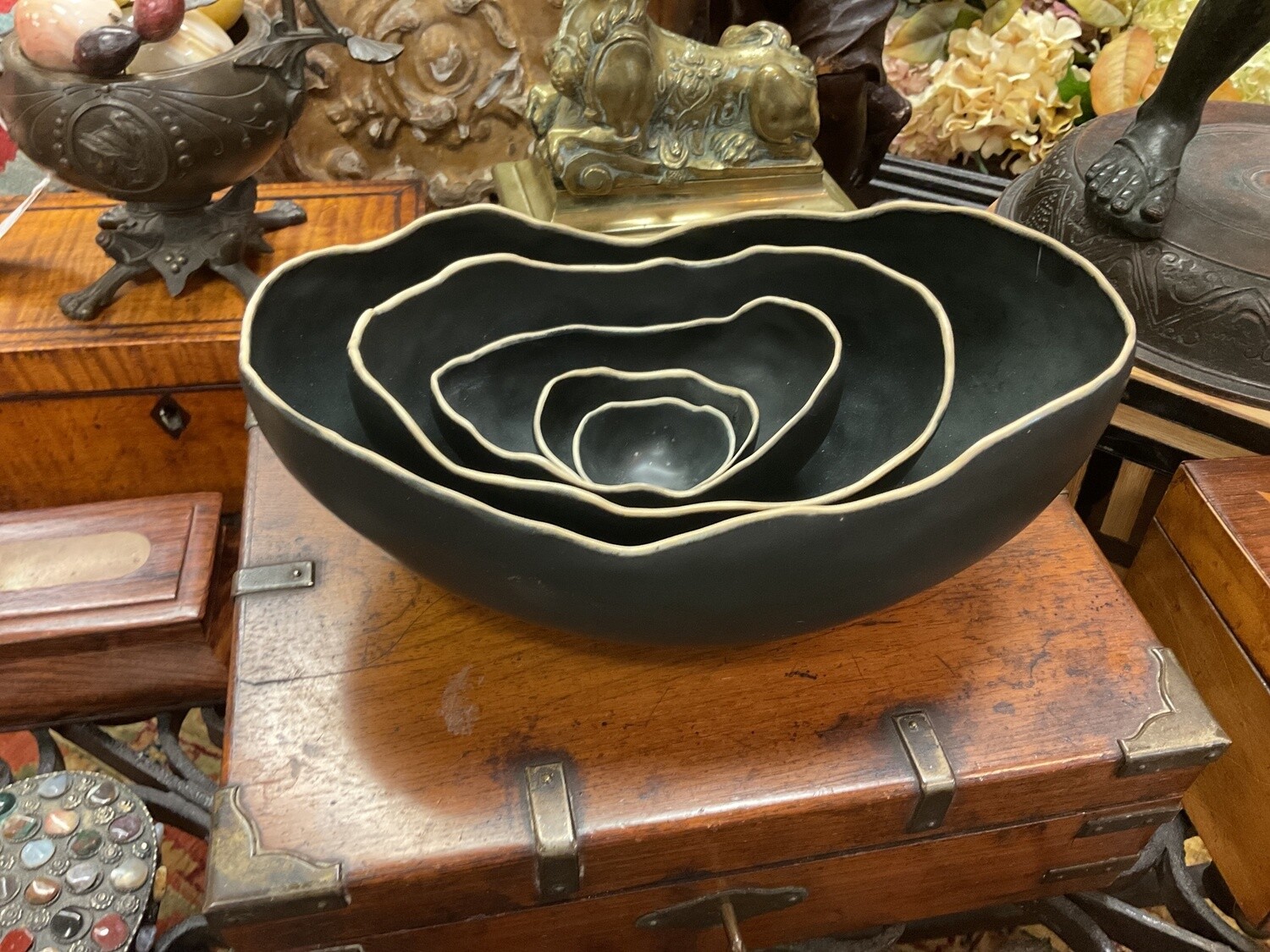 Set of Five Black Art Pottery Oval Nesting Bowls by Kate Tremel