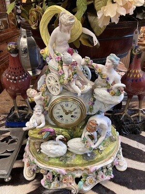 German Meissen Porcelain Figural Mantel Clock
