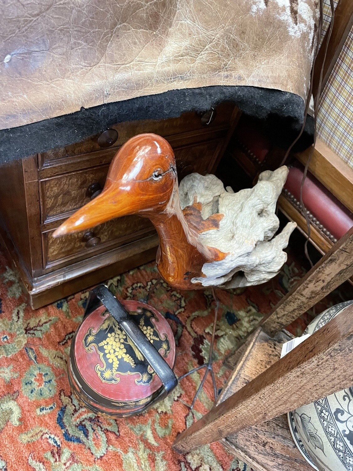 Folk Art Carved Reclaimed Wood Crane