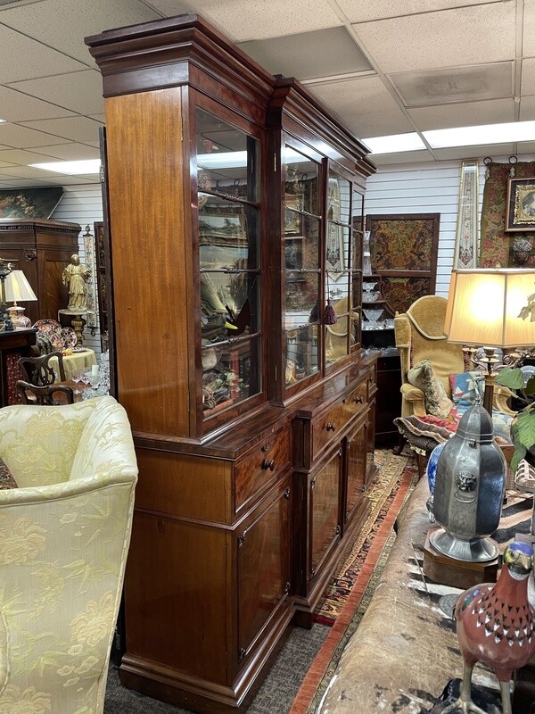 English Mahogany Breakfront Desk and Bookcase William IV circa 1840