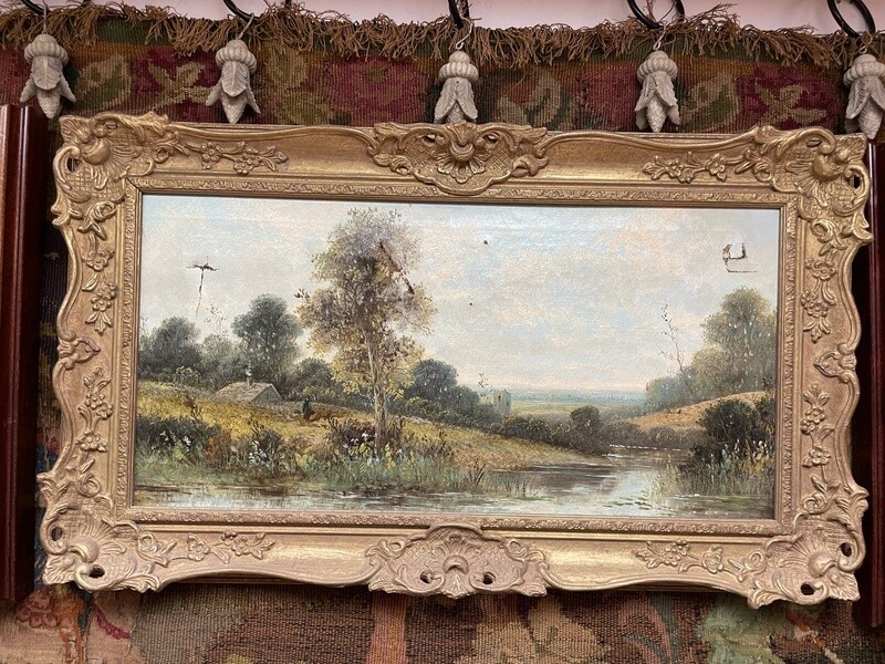 English Landscape Painting in Gold Frame