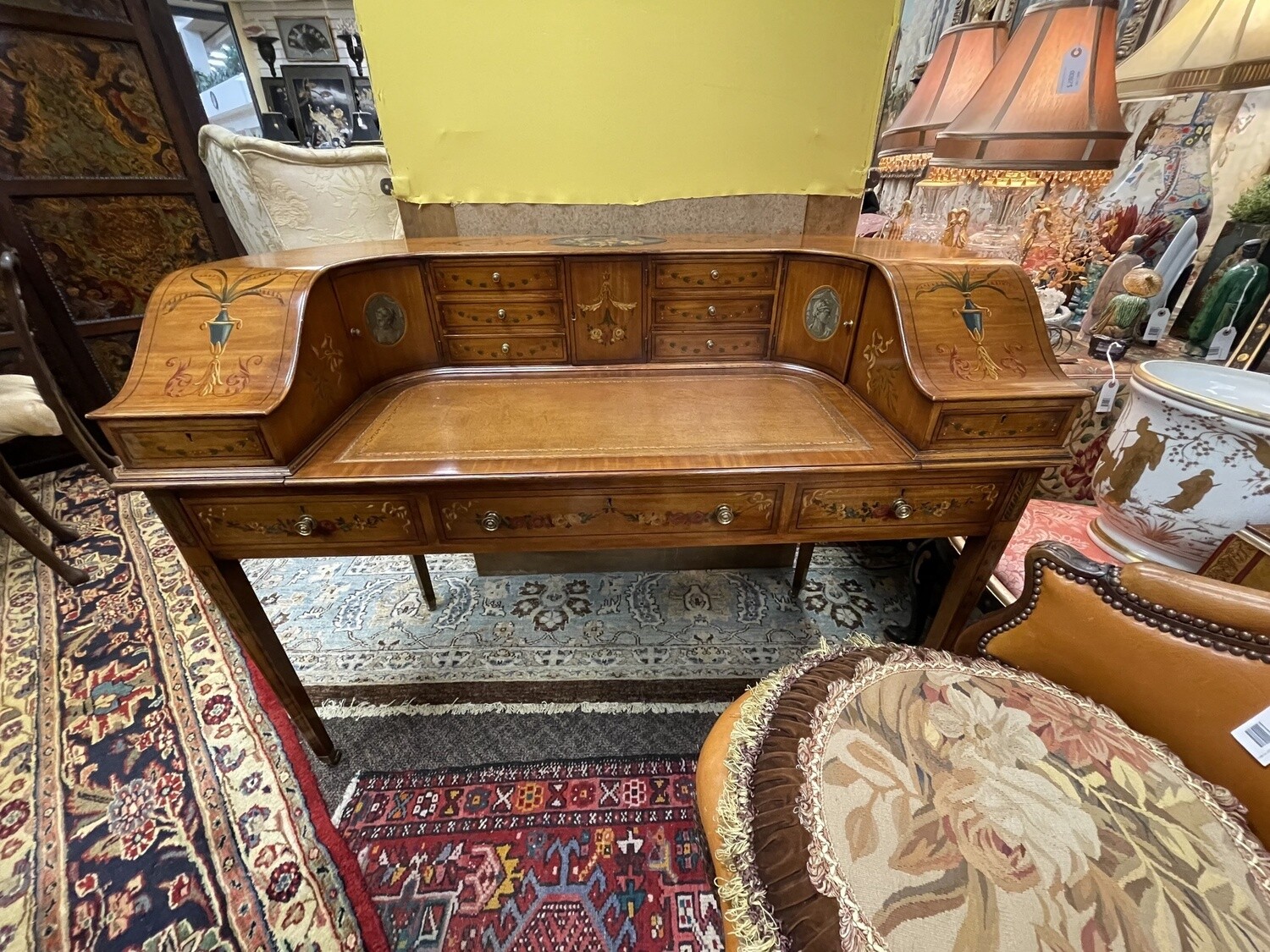 English Satinwood and Painted Carlton House Ladies Writing Desk