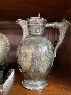 English Silver Plated Pitcher with Horn Handle