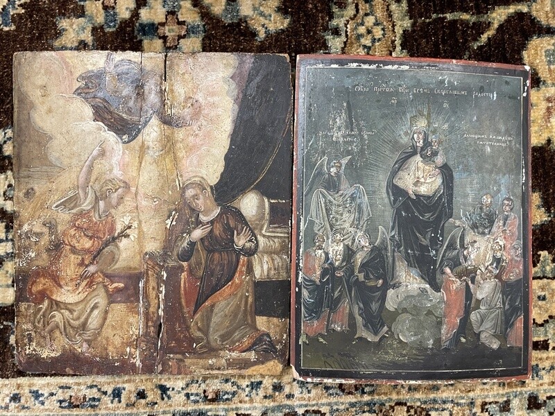 18th Century Russian Religious Icon Painted on Reclaimed Wine Barrels