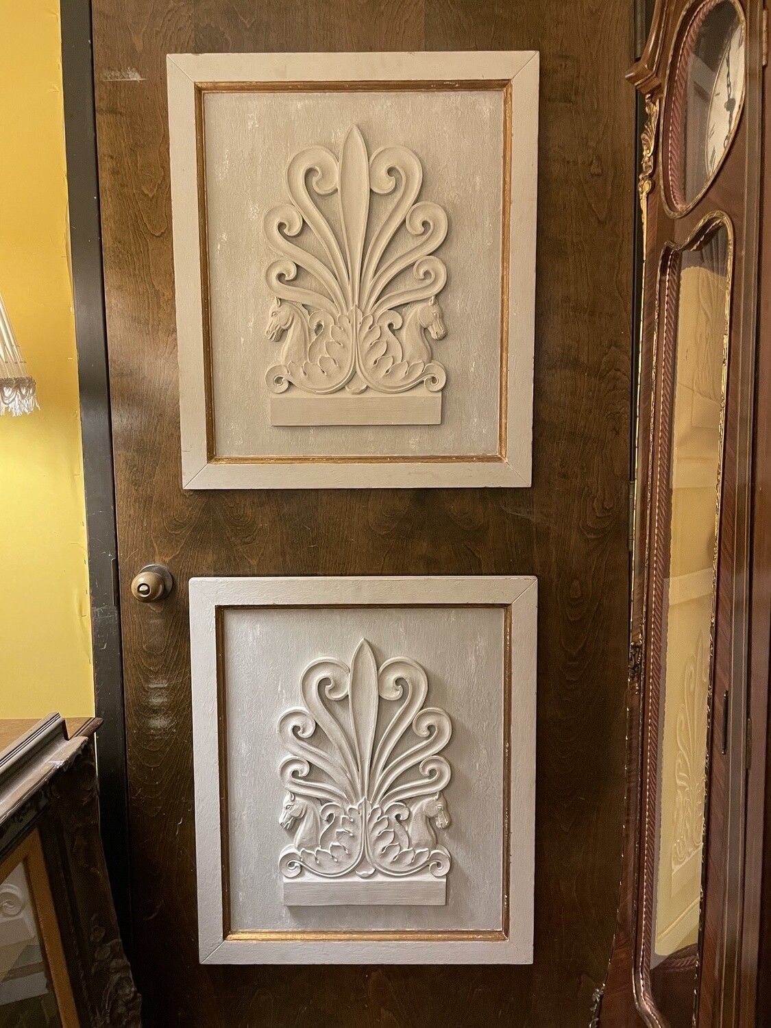 Pair of Carved Wood Architectural Panels