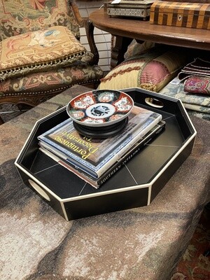 Modern Black and White Tray with Silver Inlay