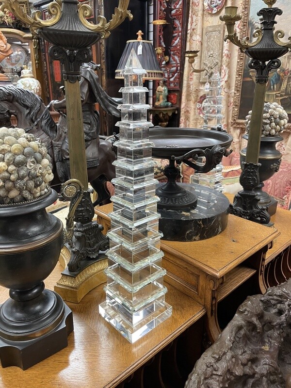 Pair of Pagoda Shaped Crystal Obelisks