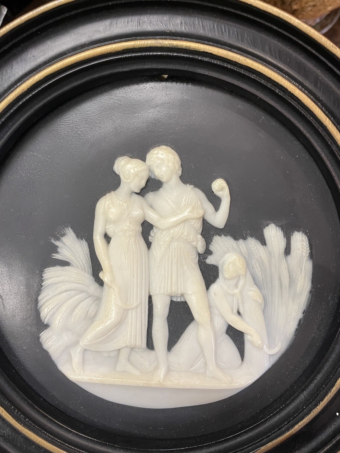 3 Neoclassical Medallions in Ebonized Black Frames