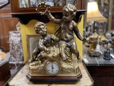 French Early 20th Century Imperial Bronze Cherub Clock