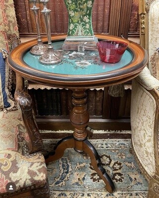 German Biedermeier Fruit Wood and Ebonized Tilt Top Table with Beaded Needlework Top Under Glass circa 1840