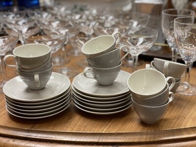 12 White Cups and Saucers