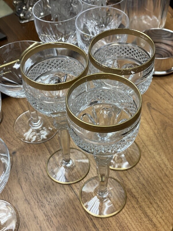 3 Russian Cut Red Wine Glasses