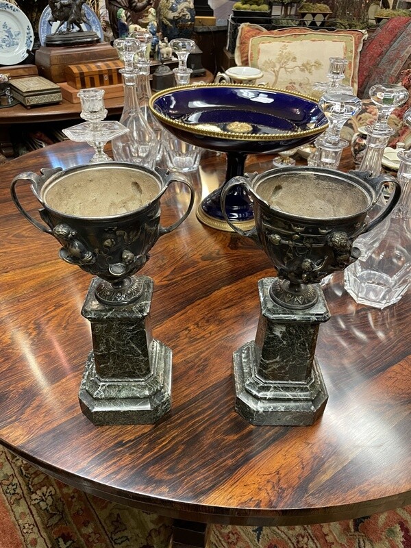 A Pair of Continental Silvered Metal Kantharos Urns, circa 1900