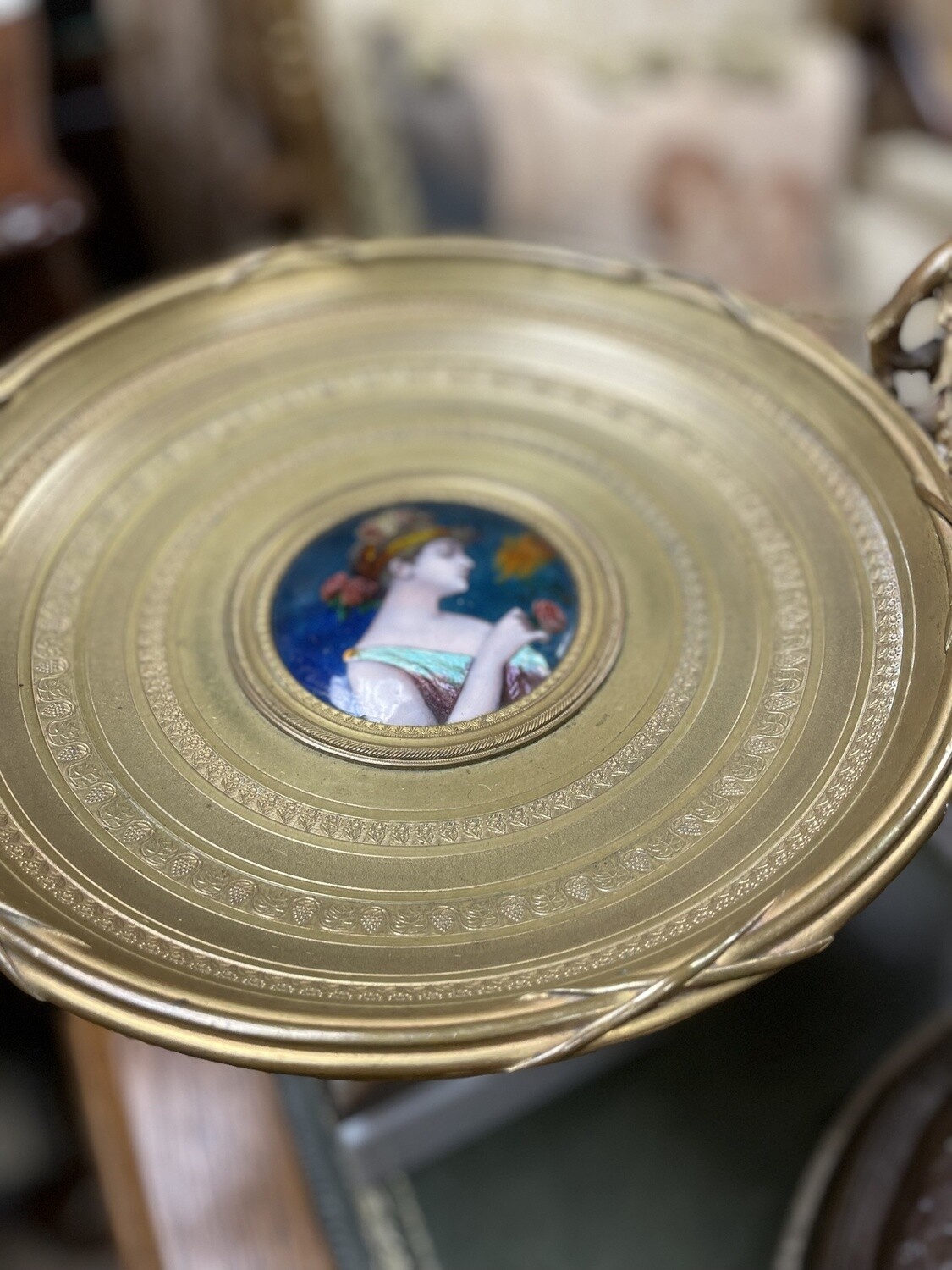 A French Gilt Bronze and Limoges Enamel Tazza on Marble Stand, late 19th century