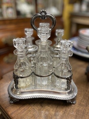 An English Silver-Plated and Cut Glass Cruet Stand