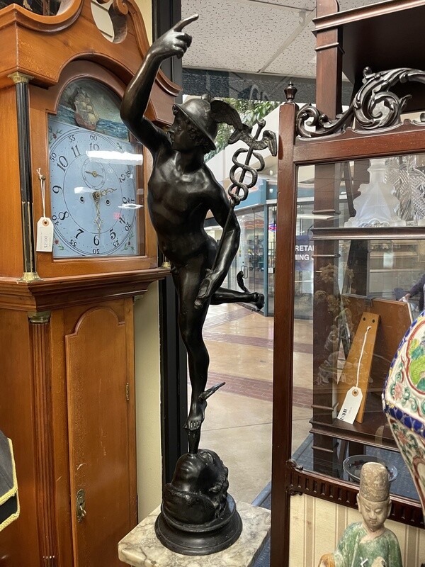 Bronze Neoclassical Figural Sculpture of Mercury Carrying a Caduceus. 41 Inches Tall
