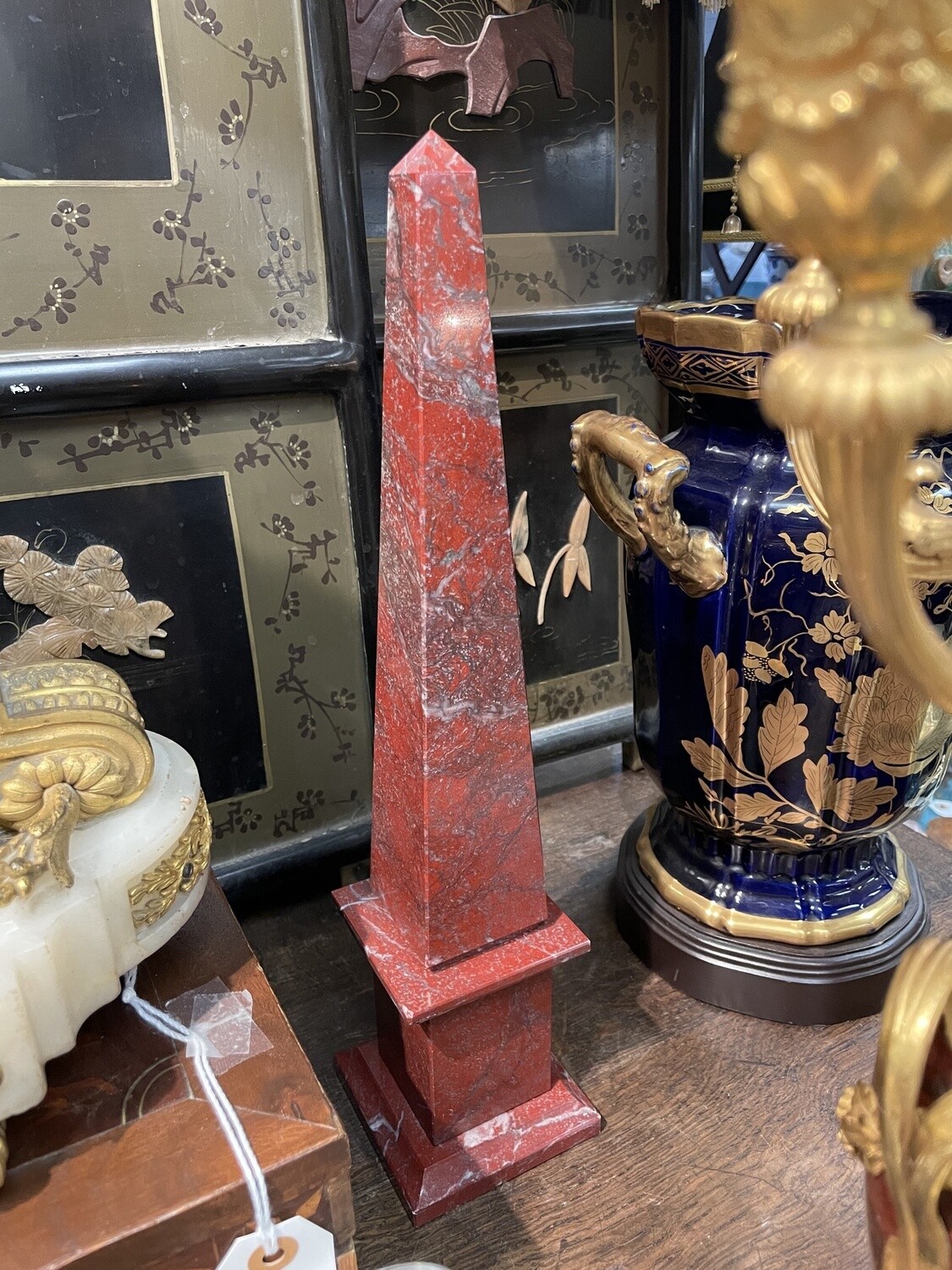 Pair of Rouge Royale Marble Obelisks