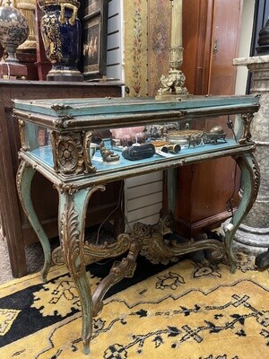 Venetian Painted and Gold Leaf Vitrine Display Table with Glass Cover
