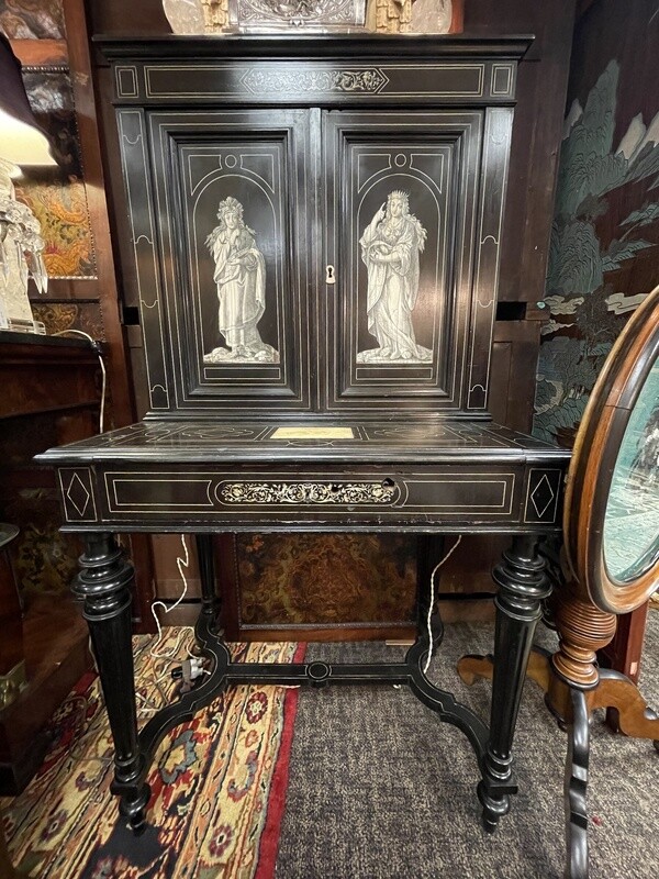 French Napoleon III Ebony and Ivory Inlaid Cabinet
