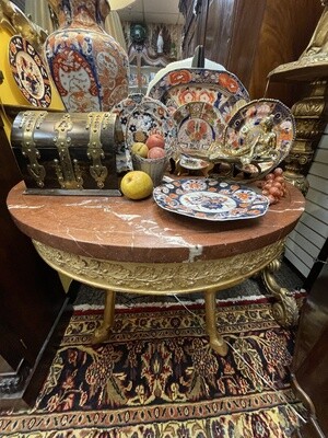 French Directoire Hoof Legged Gilded and Rojo Alicante Tray Marble Top Table