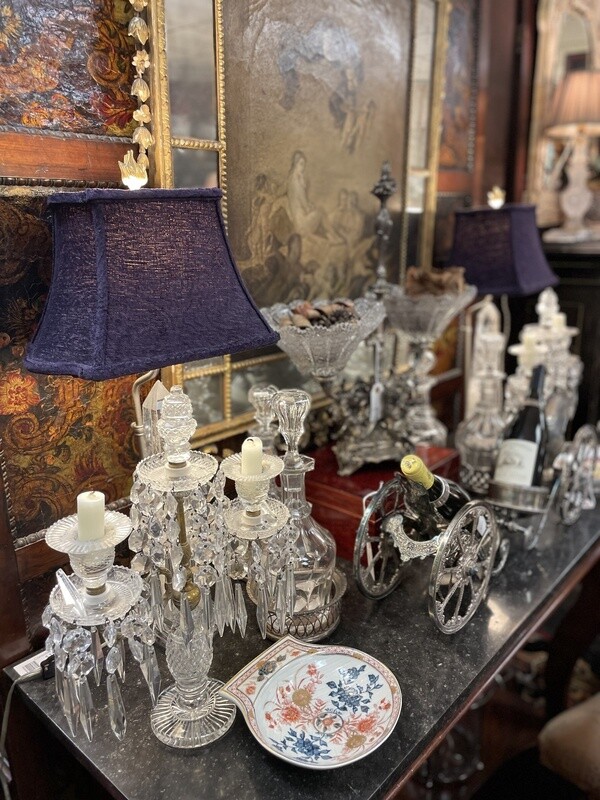 Pair of Rock Crystal Obelisk Lamps