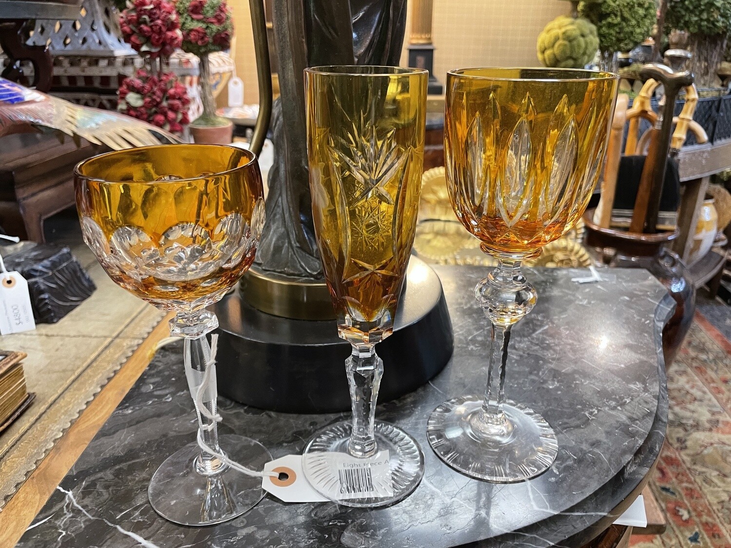 3 Pieces of Amber Cut to Clear Crystal Set