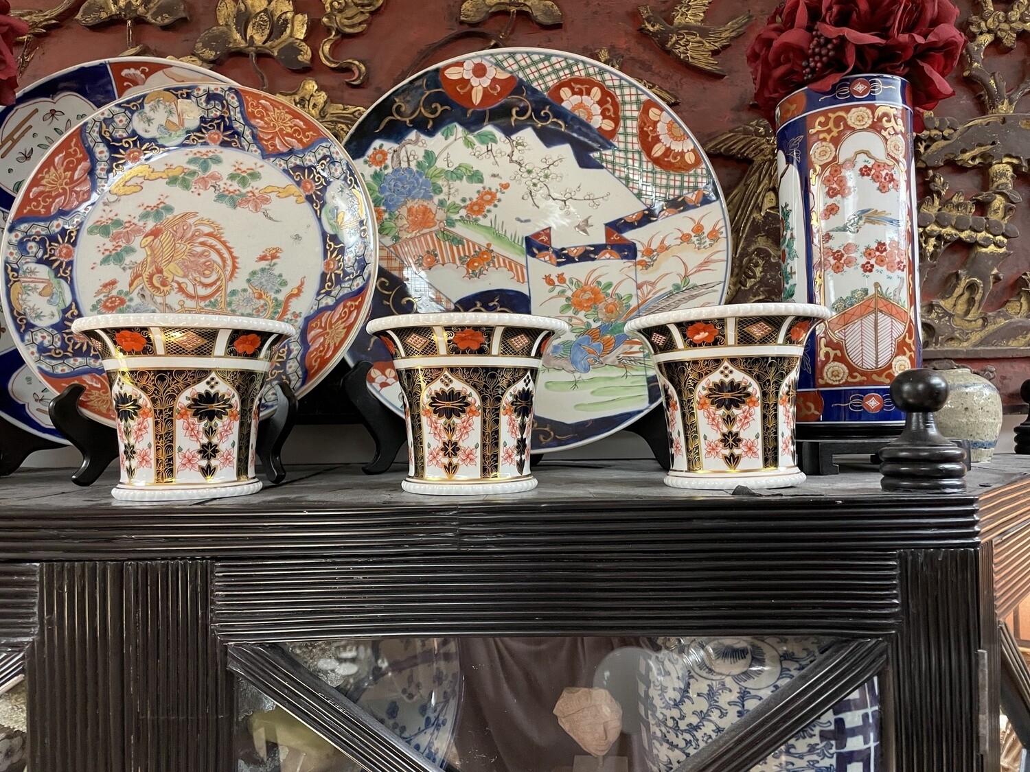 3 Small Royal Crown Derby Imari Cachepot