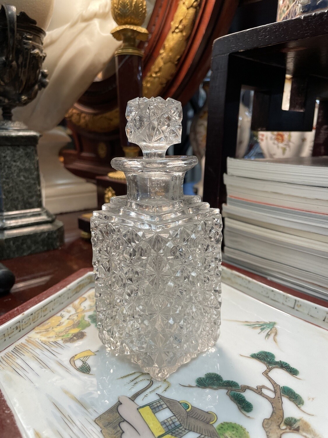 Cut Glass Cube Mouthwash Container
