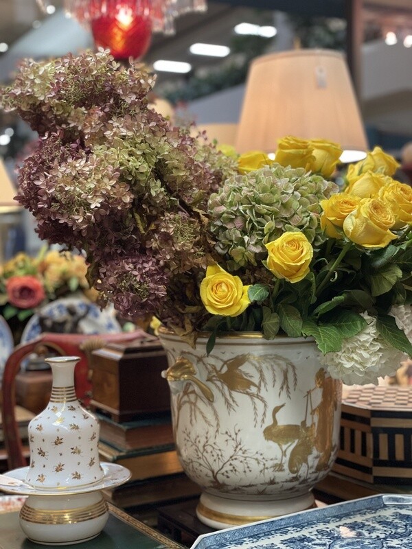 French Porcelain Gold and White Jardiniere