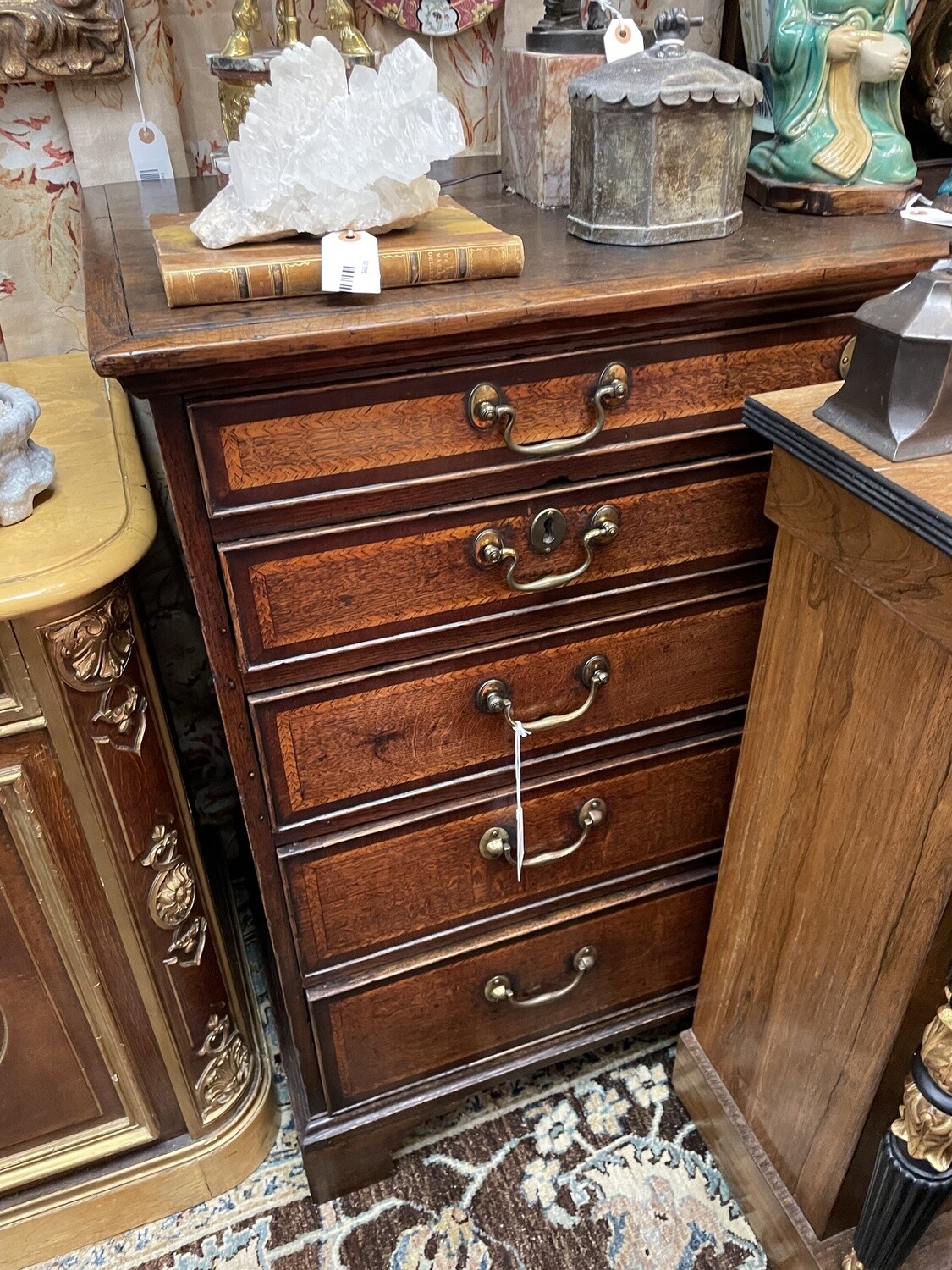 Six Drawer English Oak and Mahogany Banded Georgian Chest