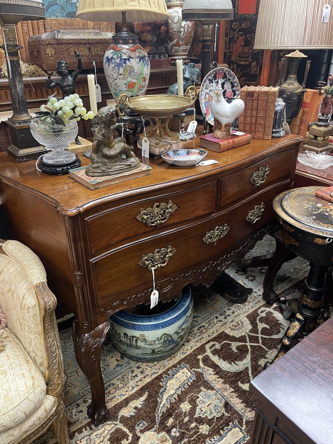 Portuguese Mahogany Chippendale Style Commode on Cabriole Ball and Claw Legs