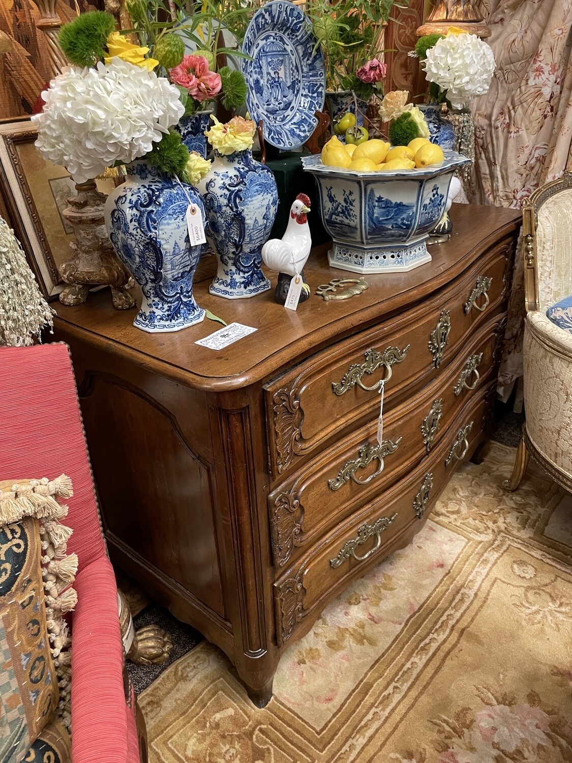 18th Century Bow Front French Normandy Walnut Three Drawer Commode