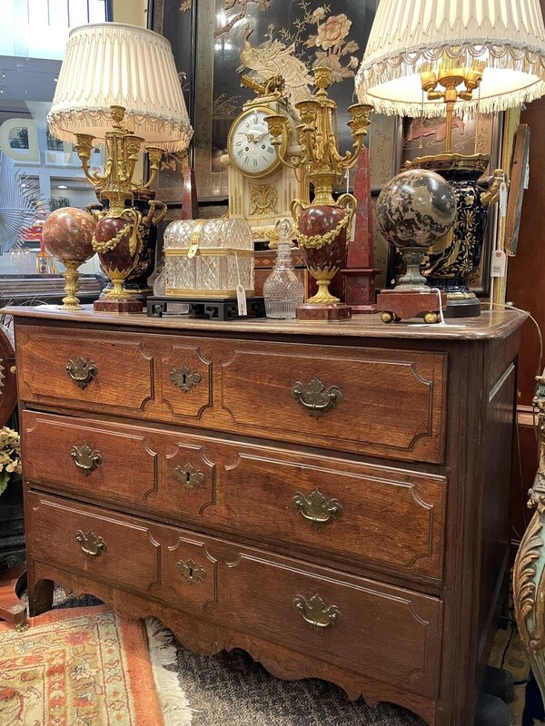 18th Century Block Front Continental Brown Oak Three Drawer Commode