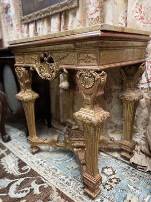 French Louis XIV Carved Wood and Gilt Side Table with Marble Top