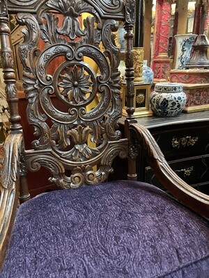 Pair of High Back Carved Wood Armchairs--Not identical