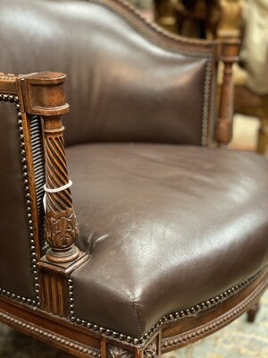 Brown Leather French Louis XVI Style Chair by Lloyd Paxton
