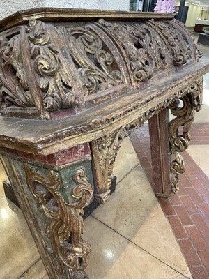 Italian Carved Wood Paint and Gilt Over Door Surround