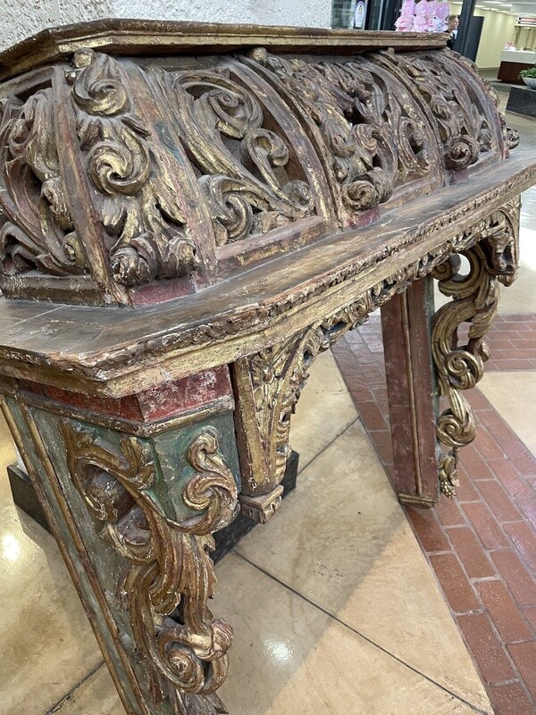 Italian Carved Wood Paint and Gilt Over Door Surround