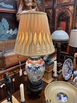 Japanese Imari Lamp on Wood Stand